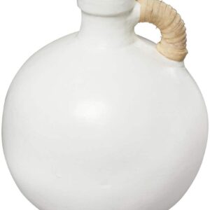 Litton Lane 11 in. White Jug Inspired Ceramic Decorative Vase with Rattan Wrapped Handle