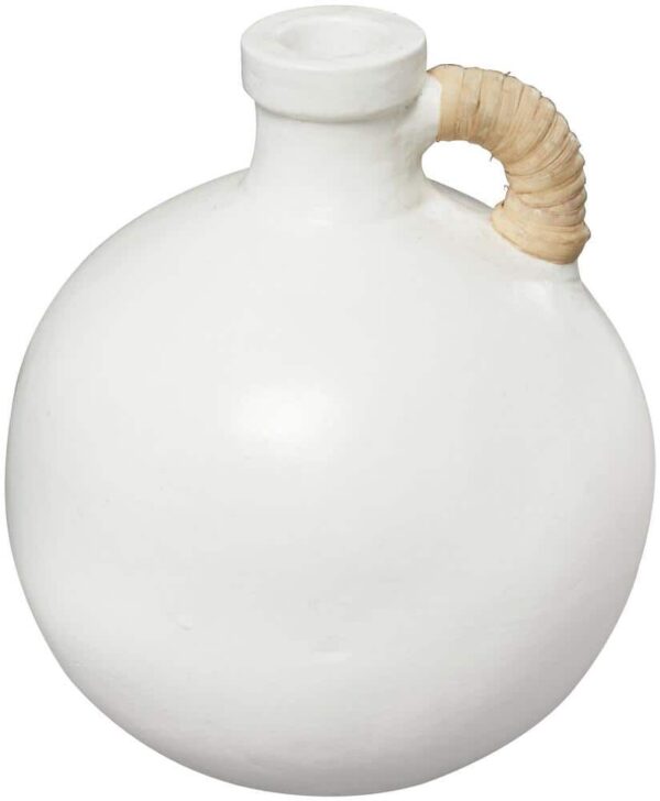 Litton Lane 11 in. White Jug Inspired Ceramic Decorative Vase with Rattan Wrapped Handle