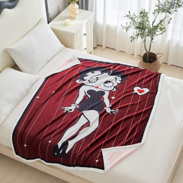 JML Burgundy Betty Boop Super Soft Microfiber Fleece Plush 60 in. x 80 in. Bed Blanket