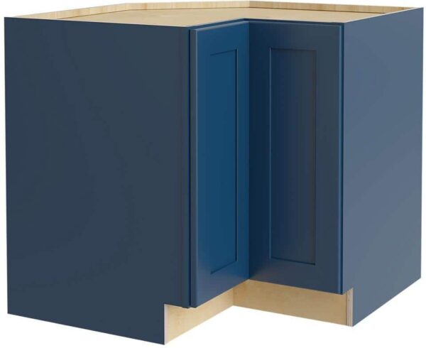 Home Decorators Collection Newport Blue Painted Plywood Shaker Assembled Corner Kitchen Cabinet Soft Close Left 36 in W x 24 in D x 34.5 in H