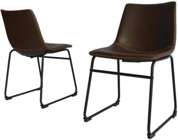 Best Quality Furniture Clarence Coffee Color Faux Leather Side Chairs With Black Metal Frame (Set of 2)