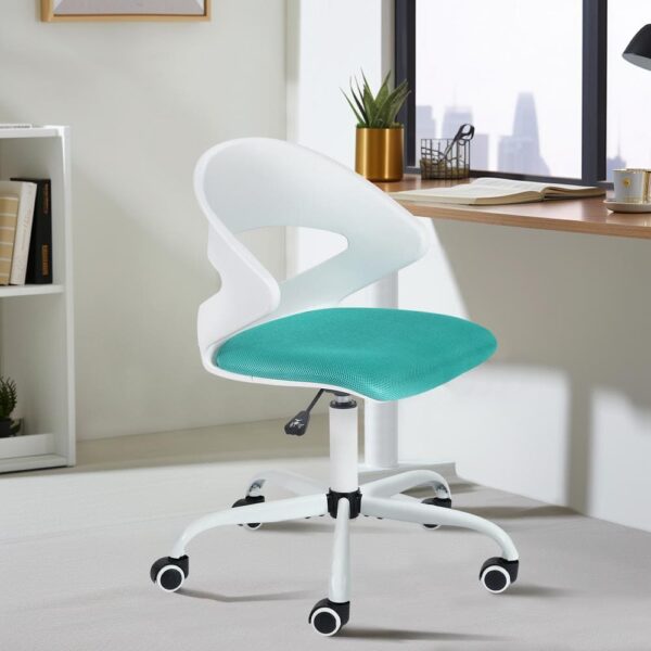 Homy Casa Dot Fabric Standard Upholstered Swivel Chair Ergonomic Adjustable Height Task Chair in Turquoise with Wheels