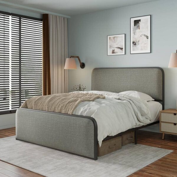 Boosicavelly Gray Metal Frame Queen Platform Bed with Storage