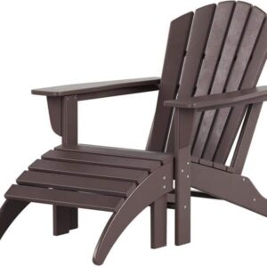 WESTIN OUTDOOR Mason Dark Brown 2-Piece Poly Plastic Outdoor Patio Classic Adirondack Fire Pit Chair With Ottoman Set