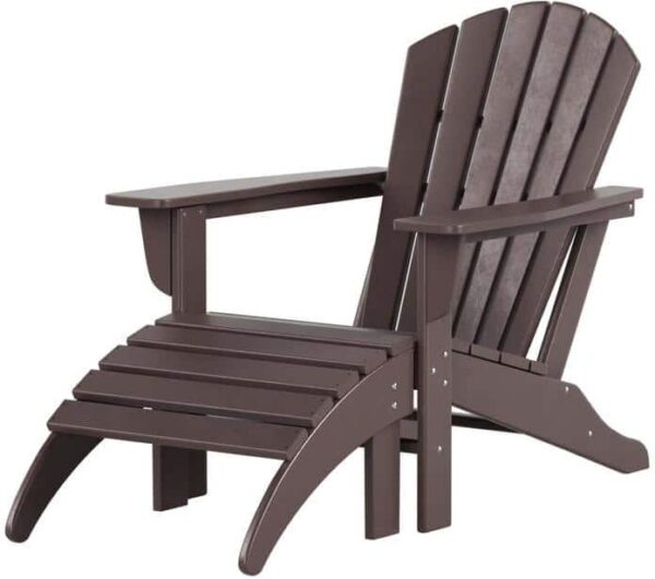 WESTIN OUTDOOR Mason Dark Brown 2-Piece Poly Plastic Outdoor Patio Classic Adirondack Fire Pit Chair With Ottoman Set