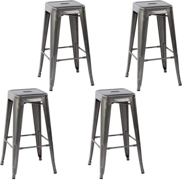 Homy Casa Zolnes 29 in. Kitchen Counter Height Silver Metal Stackable Bar Stools with Square Seat