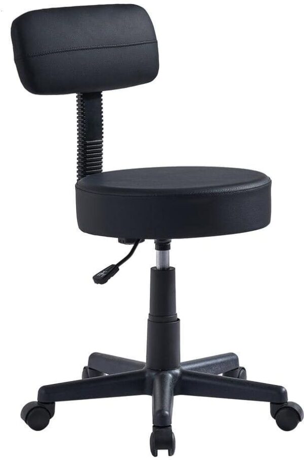 VECELO Office Stool Faux Leather Rolling Ergonomic Office Chair in Black Style 1 with Footrest and Wheels