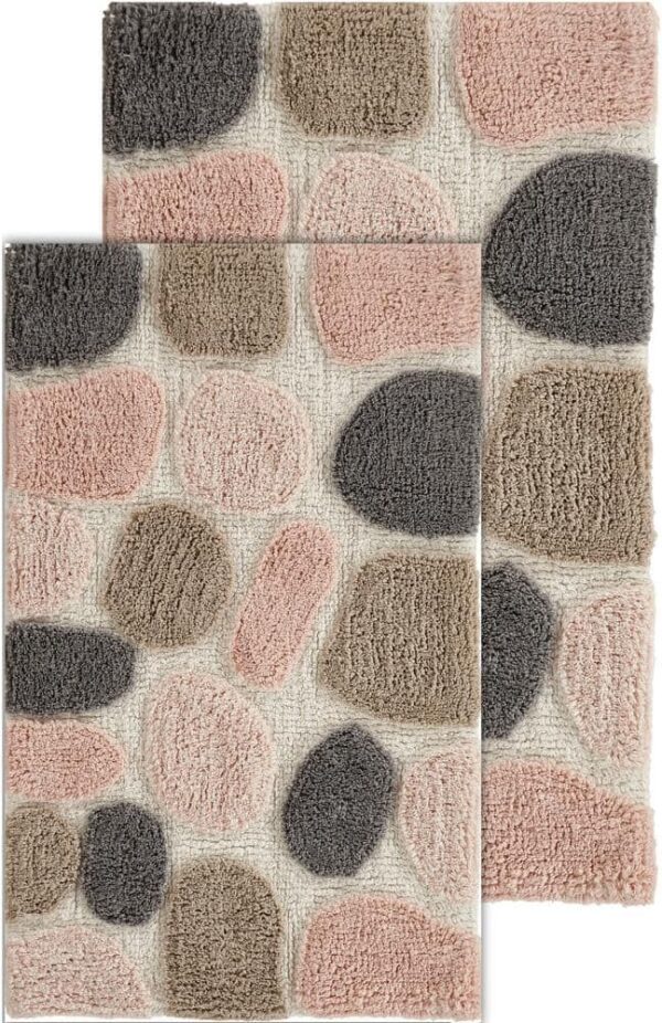 Chesapeake Merchandising Pebbles Rose Cloud 24 in. x 40 in. Cotton 2-Piece Bath Rug Set