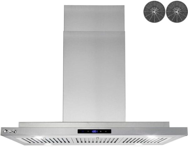 AKDY 36 in. 350 CFM Convertible Island Mount Range Hood with LED Lights in Stainless Steel